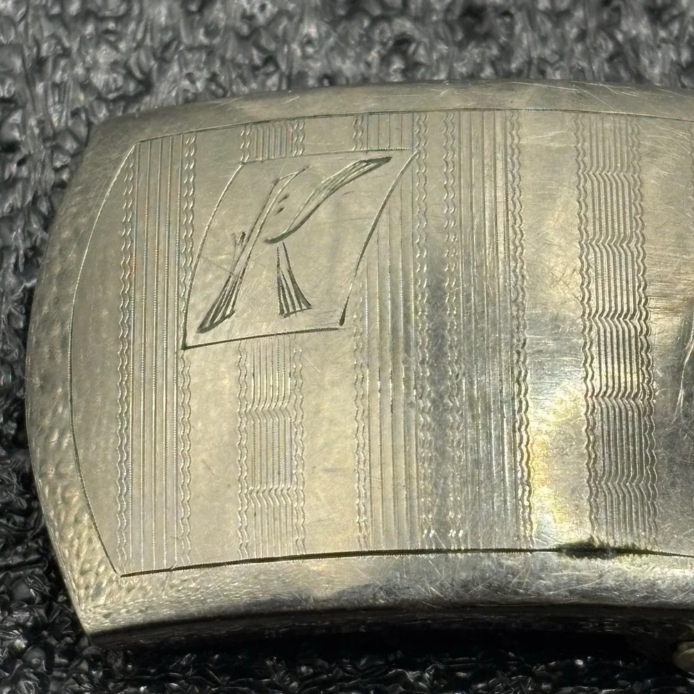 VTG Russia Cowhide Leather Belt 1/20 FPCO‎ Gold Filled Buckle Monogram K Sz 46